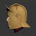 Golden Medieval Knight Armor Helmet With Shiny Metallic Finish And Red Base