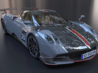 Sleek Metallic Silver Sports Car With Red Stripes Number 20 And Aerodynamic Rear Wing 3d model