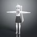 Anime Game Character With Long White Hair Ponytail White Shirt Black Pleated Skirt Arms Outstretched