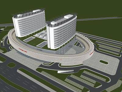 Modern Urban Architectural Complex Featuring Two Tall Buildings Circular Structure Surrounding Roads And Green Spaces 3d model
