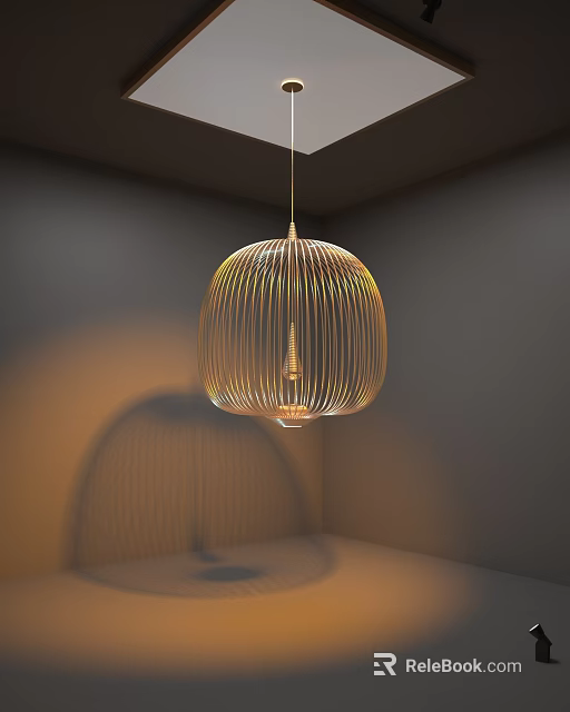 Modern Golden Striped Pendant Light Hanging From Ceiling With Shadow Design 3d model 