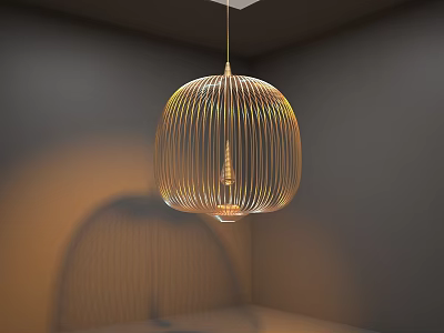 Modern Golden Striped Pendant Light Hanging From Ceiling With Shadow Design 3d model