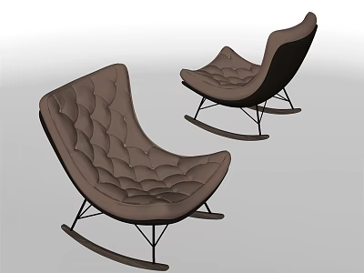 Pair of Modern Leisure Rocking Chairs with Diamond Stitching Streamlined Design and Black Metal Frame 3d model