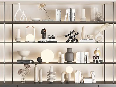 Decorations Ornaments Combination Cream Wind Ornaments Table Lamp Book Display Ornaments Plant Vase Flowers 3d model