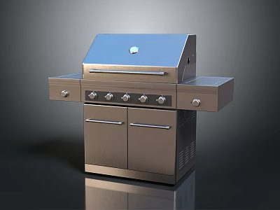Modern Stainless Steel Outdoor Grill With Blue Lid Knobs Drawers And Storage Cabinets 3d model