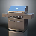 Modern Stainless Steel Outdoor Grill With Blue Lid Knobs Drawers And Storage Cabinets