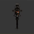 Vine Plant Growing Around Metal Lantern With Flaming Light And Gray Background