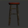 Red Padded Seat Bar Stool With Sturdy Wooden Frame And Classic Design