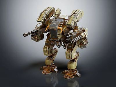 Intelligent Machine with Bipedal Mechanical Structure and Dual Combat Weapon Systems in Tactical Metallic Armor 3d model