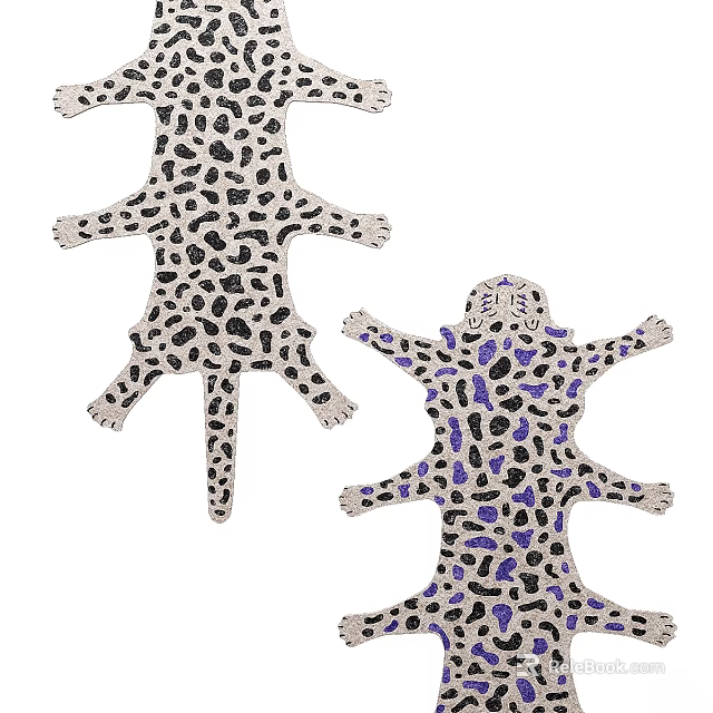 Leopard Shaped Rugs With Black White Purple Spotted Pattern Design 3d model