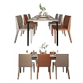 Modern Dining Table Set With Rectangular Top Light Gray Brown Chairs And Tableware 3d model