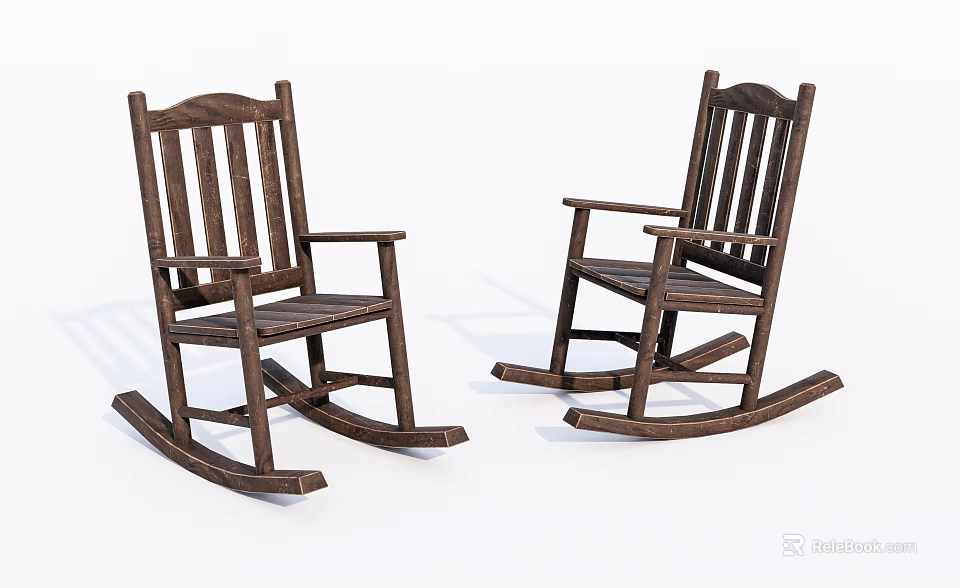 Traditional Wooden Rocking Chairs with Armrests Classic Design for Home Relaxation 3d model 