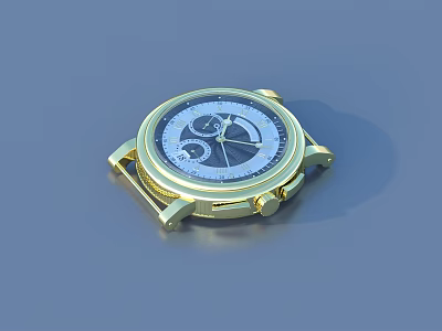 Elegant Gold Watch With Blue And White Dial Sub Dials And Metallic Band 3d model