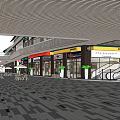 Modern Commercial Street With Vibrant Storefronts Outdoor Lighting And Pedestrian Walkway