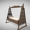Outdoor Wooden Playground Swing Equipment With Decorative Frame And Cushioned Seat Design