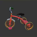 Red Children Tricycle With Black Seat Yellow Wheels Red Pedals And Silver Handlebars