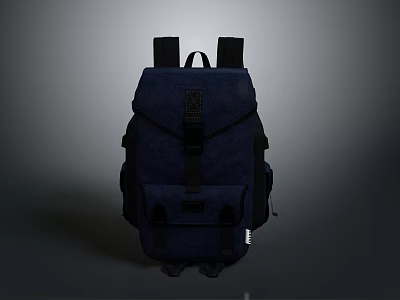 Navy Blue Canvas Backpack With Adjustable Straps Multi Functional Pockets For Daily Commute And Travel 3d model