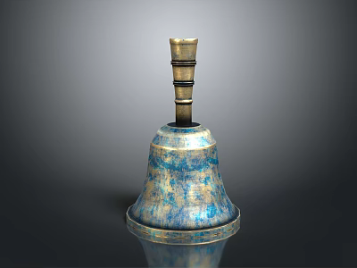 Bell Shaped Decorative Furniture Accent With Blue Gold Patterns And Shiny Base 3d model