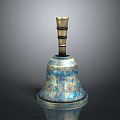 Bell Shaped Decorative Furniture Accent With Blue Gold Patterns And Shiny Base