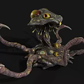 Mysterious Monster Creature with Multiple Tentacles and Glowing Eyes Frightening Fantasy Design