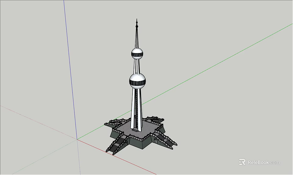 Modern Observation Tower With Spherical Structure Slender Body And Octagonal Base 3d model 