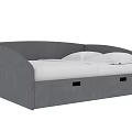 Modern Gray Double Bed with White Mattress and Storage Drawers