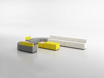 Modern Modular Sectional Sofa With Gray Yellow And White Seating Modules 3d model