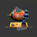 Colorful Spinning Rocket Shaped Amusement Ride With Yellow Base And Star Patterns