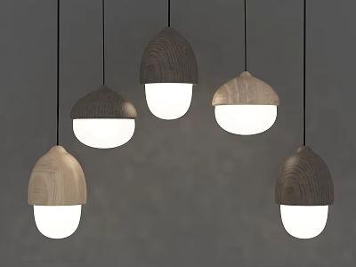 Stylish Modern Wooden Pendant Lights With White Shades And Sleek Minimalist Design 3d model
