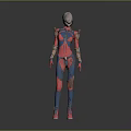Futuristic Sci Fi Character 3D Model With Red Blue Armored Suit And Metallic Helmet