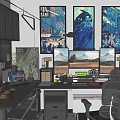 Entertainment Room Setup With Multiple Monitors Scenic Displays Art Posters And Potted Plant