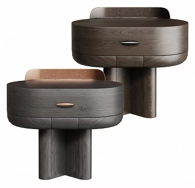 Modern Wooden Round Top Bedside Tables With Drawer And Metal Handle 3d model