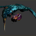 Game Movie Character In Purple Robe With Golden Decorations And Blue Wolf Companion