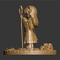 Golden 3D Statue Of Female Character In Traditional Dress With Circular Base And Intricate Patterns