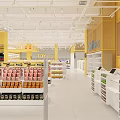 Well Organized Retail Store Interior With Shelves Of Snacks Drinks And Yellow Pillars