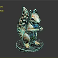 Squirrel Sculpture Carving With Detailed Craftsmanship Standing Pose Fluffy Tail And Holding Nut