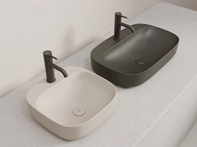 Modern Double Washbasins Design With Light And Dark Colored Countertop And Faucets 3d model