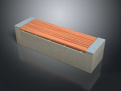 Modern Public Bench With Wooden Slatted Seat And Concrete Base For Outdoor Public Spaces 3d model