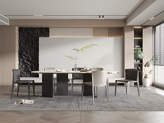 Modern Restaurant Dining Table and Chair Floor Lamp TV Wall Cream Restaurant Stairs TV Cabinet 3d model