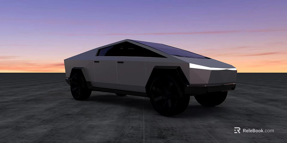 White Car With Black Wheels And Transparent Roof Against Sunset Sky On Gray Concrete Ground 3d model 