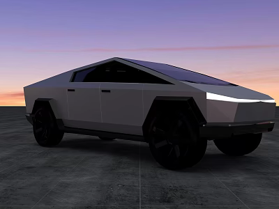 White Car With Black Wheels And Transparent Roof Against Sunset Sky On Gray Concrete Ground 3d model