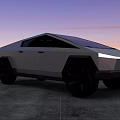 White Car With Black Wheels And Transparent Roof Against Sunset Sky On Gray Concrete Ground