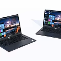 Two Black Laptops With Windows Interface Scenic Background And App Icons 3d model
