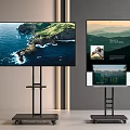 Two TVs on Rolling Stands Showing Ocean and Mountain Scenic Screen Views