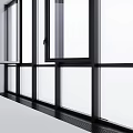 Modern Glass Window Structure With Black Frame Multiple Panes And Open Panel 3d model