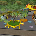 Yellow Multi Level Container Building Design With Outdoor Trees And Colorful Ground 3d model