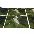 Natural Garden Landscape With Green Vegetation And White Mountain Peaks In Multiple Panels
