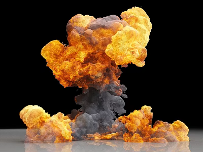 Intense Fiery Explosion With Bright Orange Flames And Gray Smoke Clouds 3d model