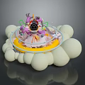 Colorful Biological Mechanical Creature Surrounded By White Spheres On Circular Platform