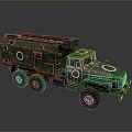 Green Camouflage Military Tank With Six Wheels And White Circle Marks Design